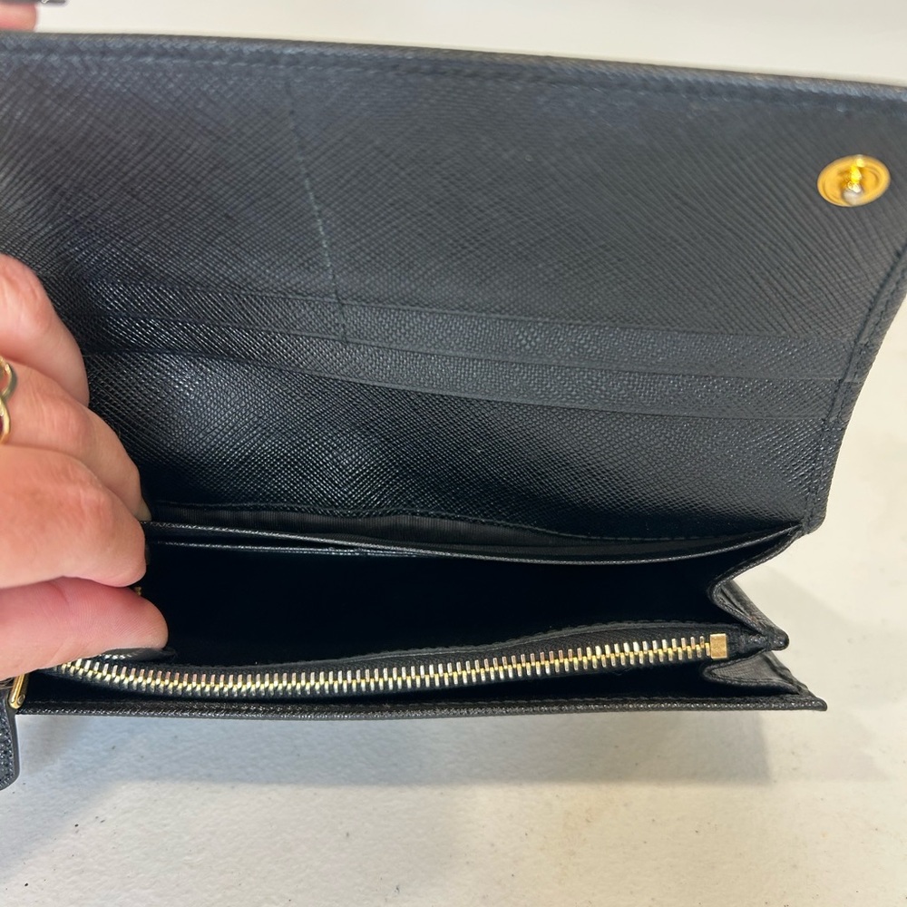 Prada Long Wallet Bi fold Black Leather with ribbon. - Picture 8 of 9